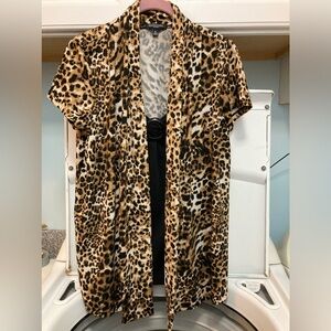 Notations Women’s Leopard Print & Black Top, Attached Combo. Sz PL, USED - EUC